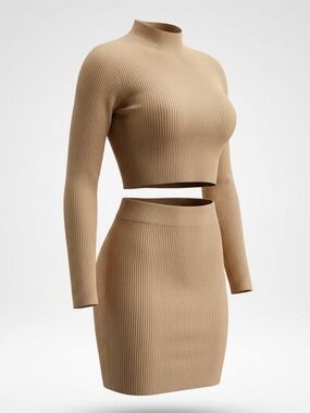 Ribbed Knit Mini Skirt in Camel
